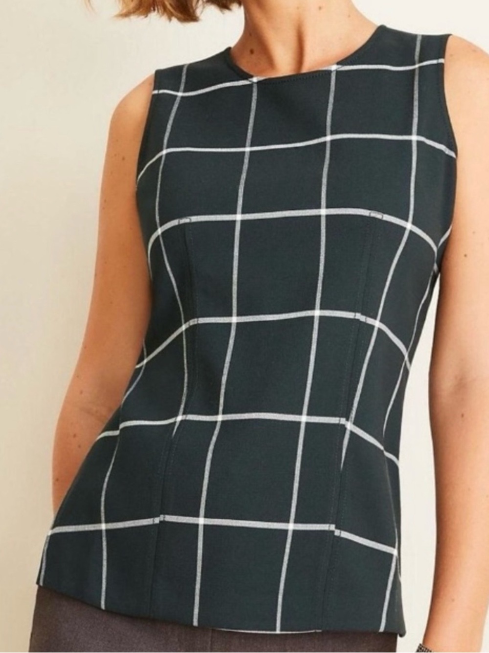 NWOT Ann Taylor Green wide panel checkered sleeveless shell sz 4